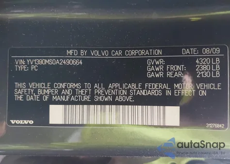 2010 Volvo S40 2.4I from USA, damaged, VIN YV1390MS0A2490664